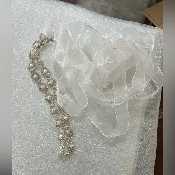 David Bridal wedding dress belt rhinestones sparkling with pearls like new David main image 3